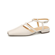 strappy leather low heel sandals, view 3 - MRSLM