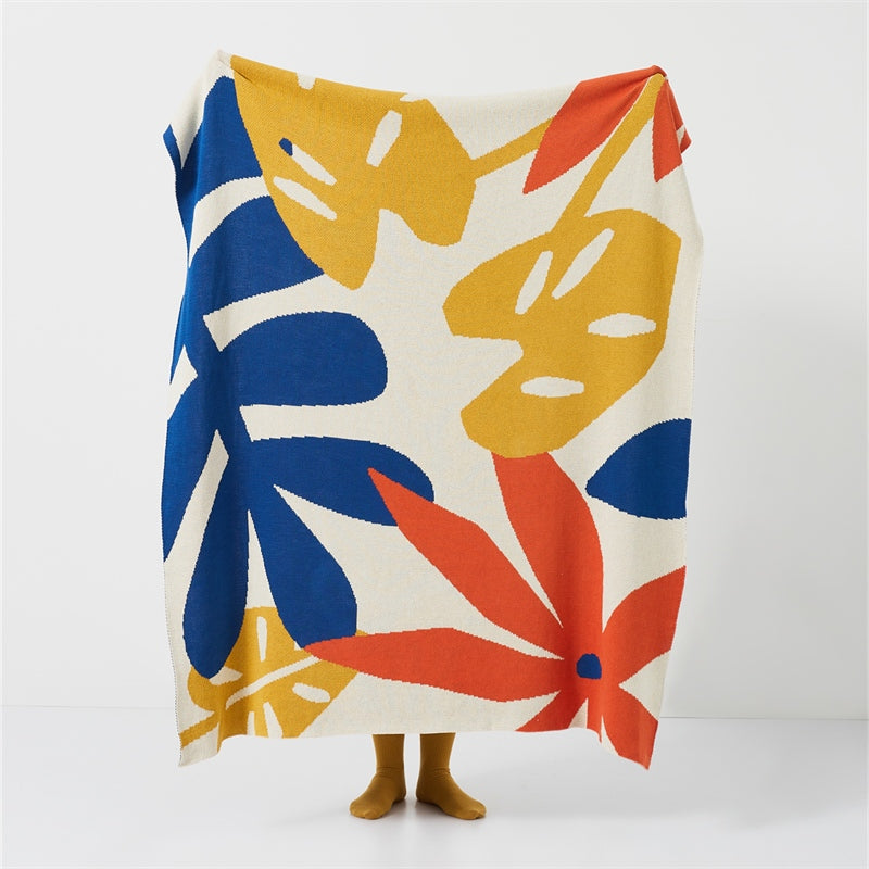 leaf jacquard knitted blanket, view 2 - MRSLM