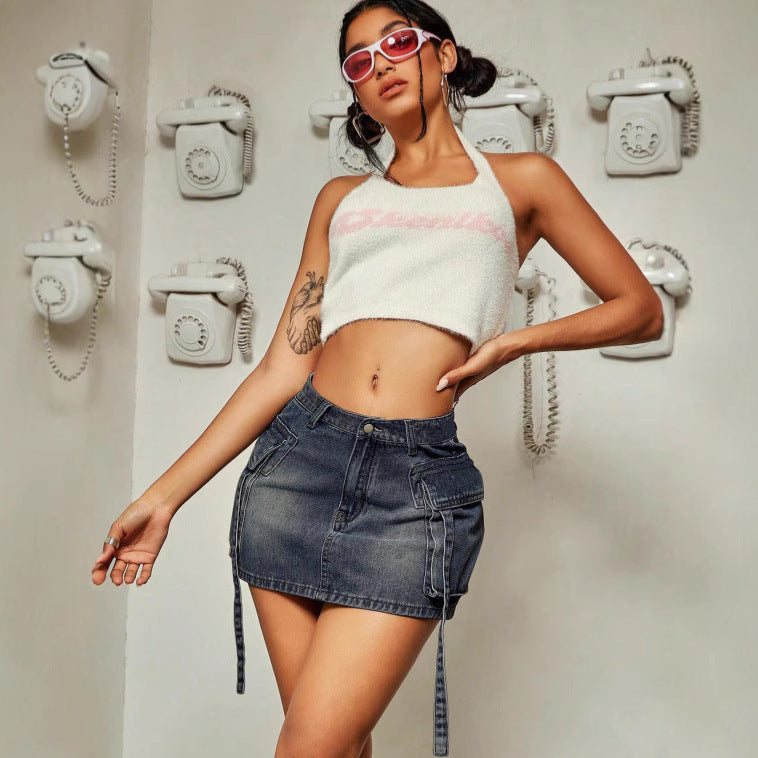 Cargo pocket short denim skirt, view 4 - MRSLM