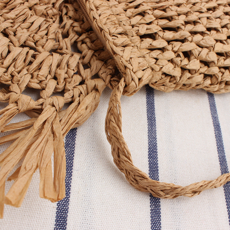 handwoven tassel straw crossbody bag, view 3 - MRSLM