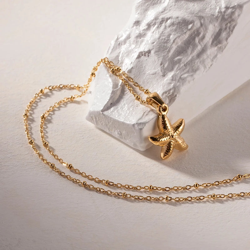 18k gold plated starfish pendant necklace, view 5 - MRSLM