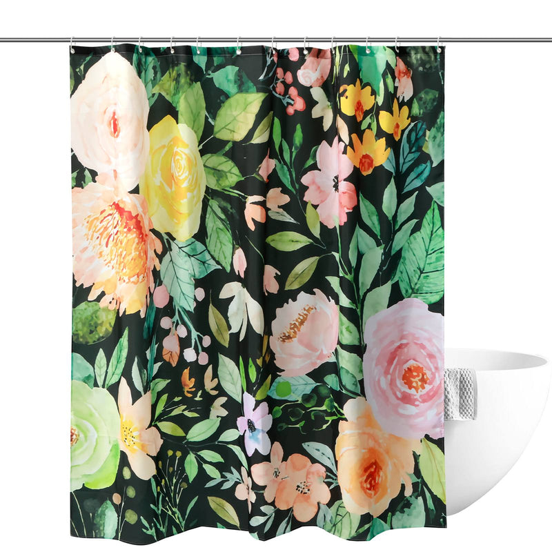 waterproof floral shower curtain with 12 hooks, view 4 - MRSLM