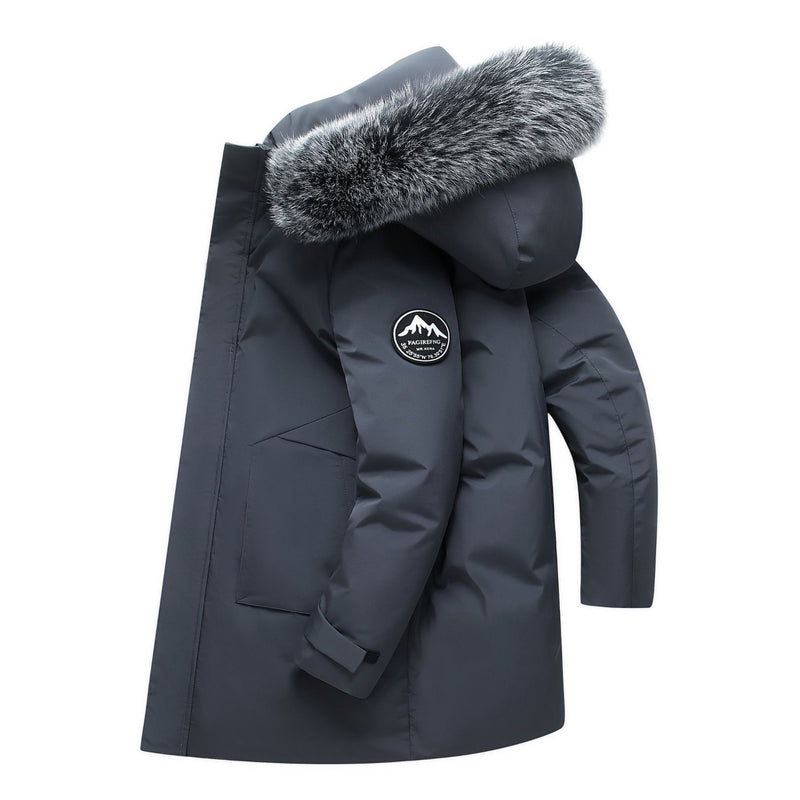 men's hooded mid-length down jacket, view 6 - MRSLM
