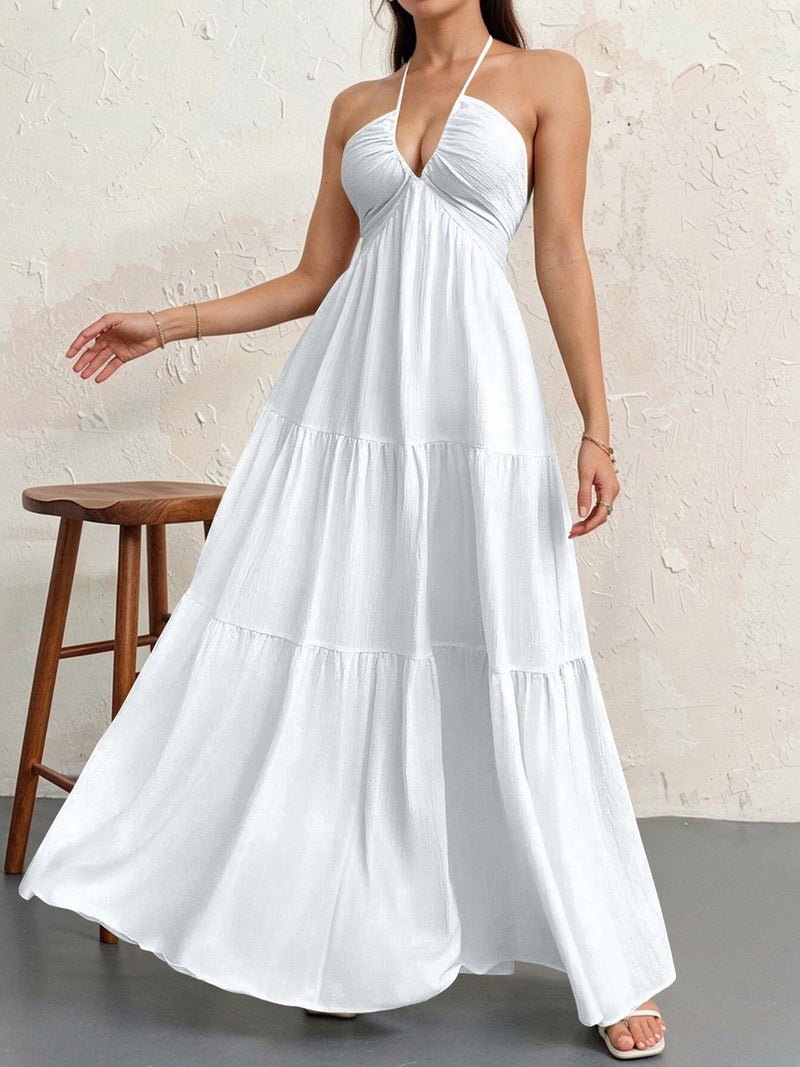 backless halterneck maxi dress, view 6 - MRSLM