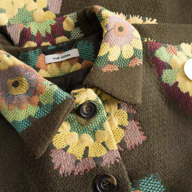 lapel flower print green jacket, view 4 - MRSLM