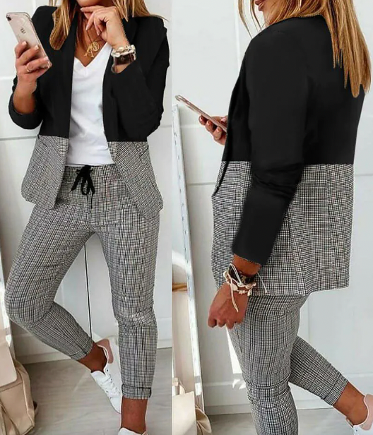 women's small plaid suit jacket and pants set, view 4 - MRSLM