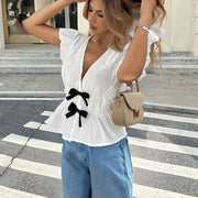 women's bow shirt with ruffled sleeves, view 3 - MRSLM