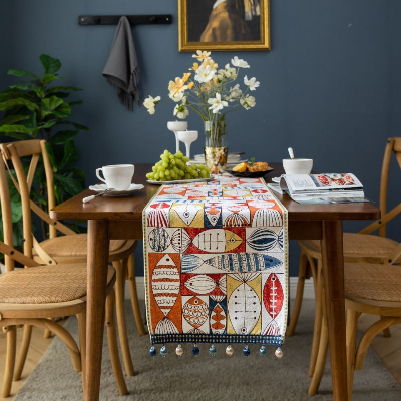 jacquard fish table runner, view 3 - MRSLM