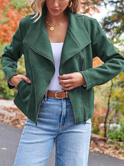 women's short suede motorcycle jacket, view 9 - MRSLM