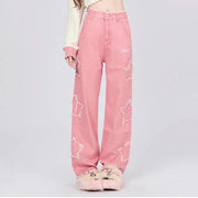 pink wide leg jeans, view 2 - MRSLM