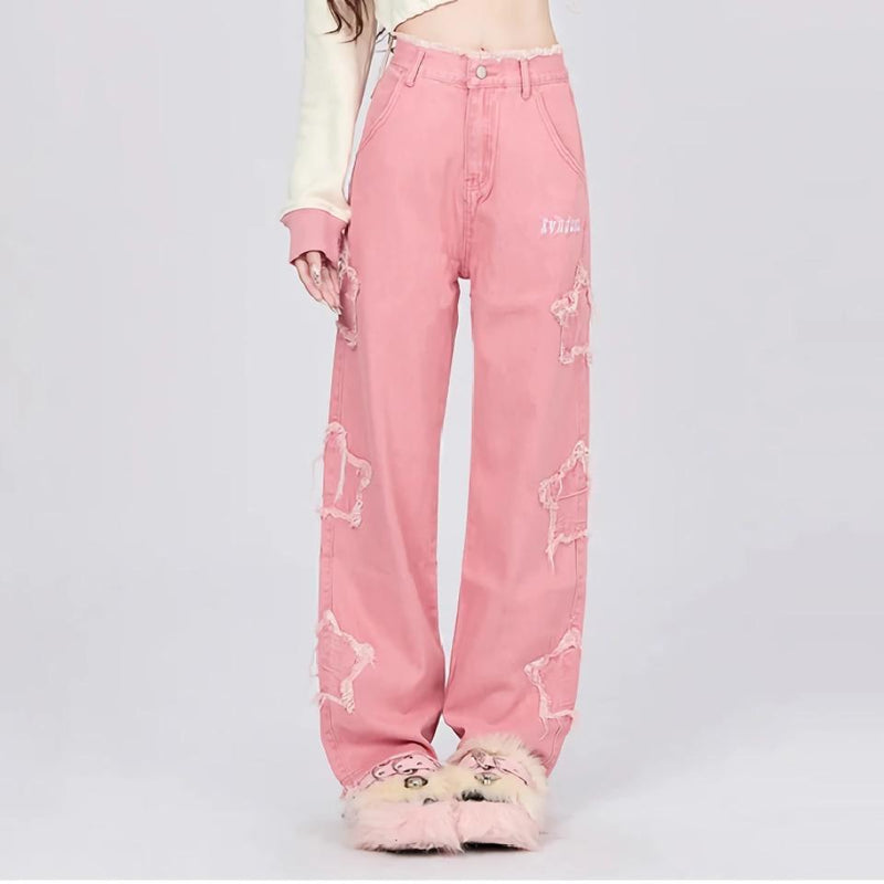 pink wide leg jeans, view 2 - MRSLM