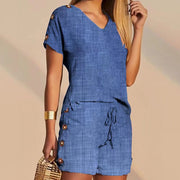 decorative button short sleeve tee and shorts suit, view 2 - MRSLM