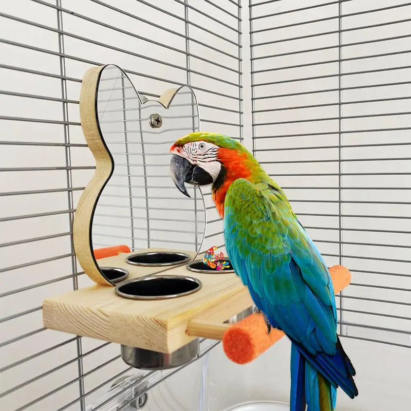 interactive parrot mirror with feeder cups - MRSLM