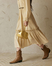 stand neck A-line dress, view 4 - MRSLM