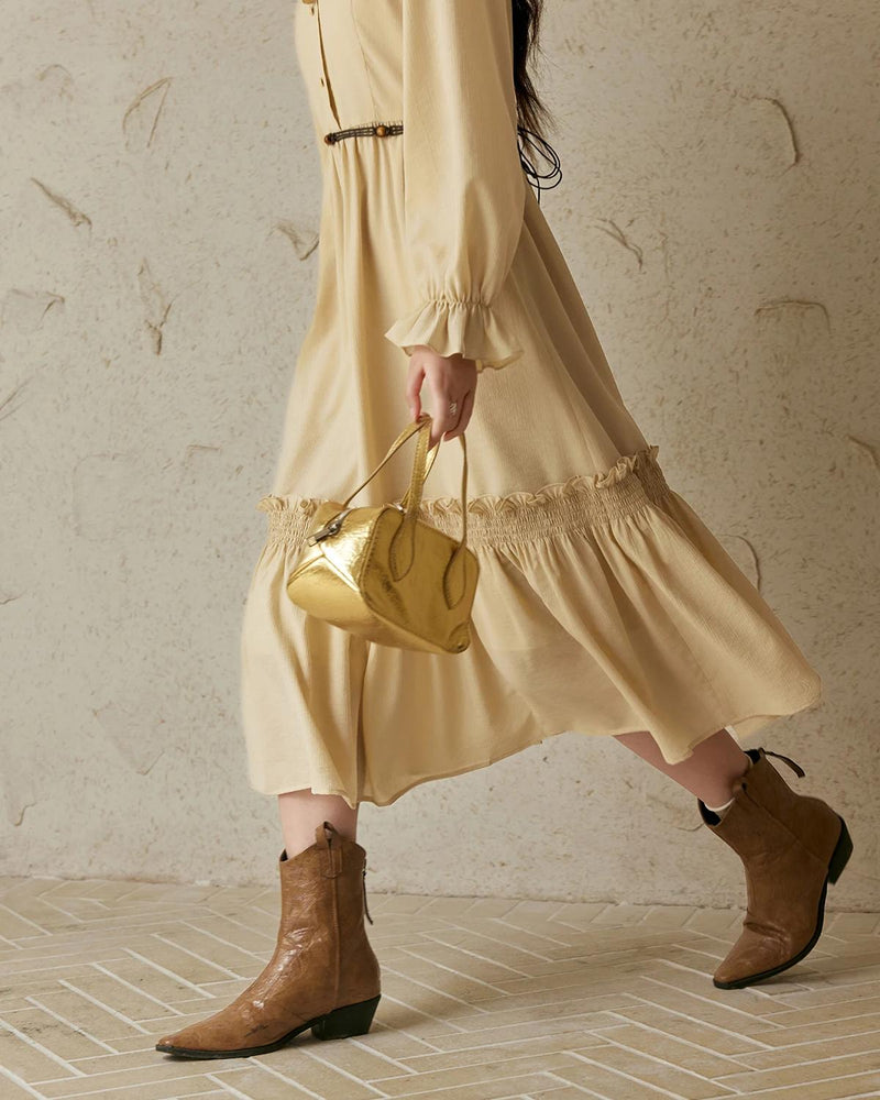 stand neck A-line dress, view 4 - MRSLM