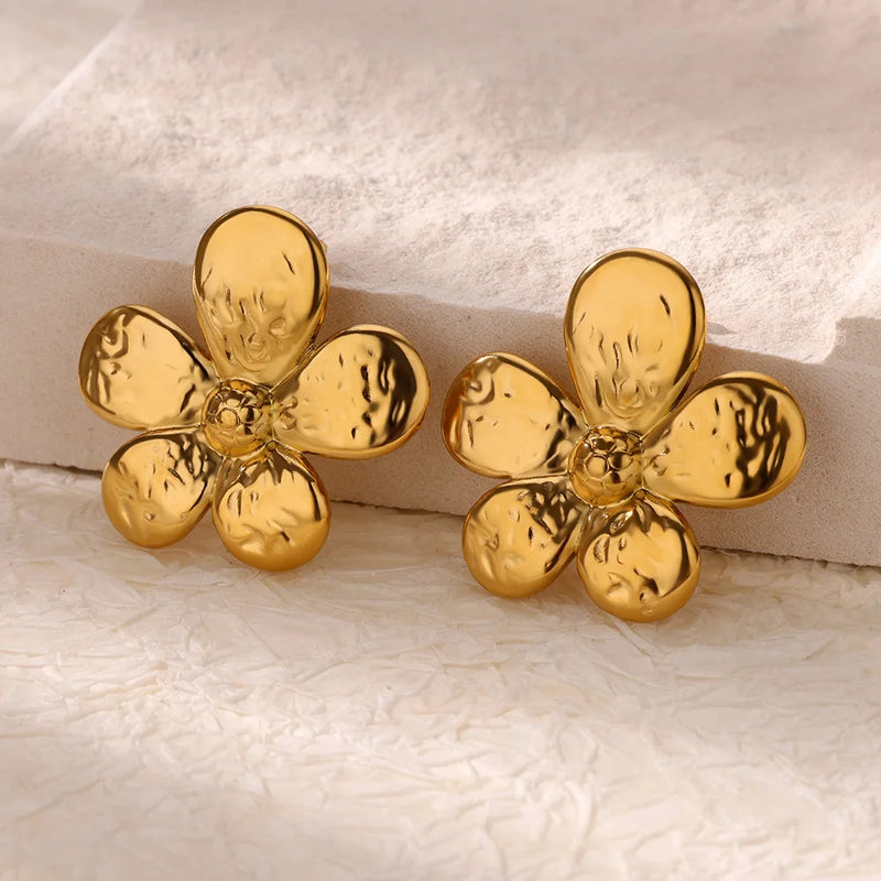 floral stainless steel stud earrings, view 4 - MRSLM