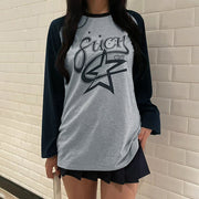 women's star print raglan t-shirt gray, view 9 - MRSLM