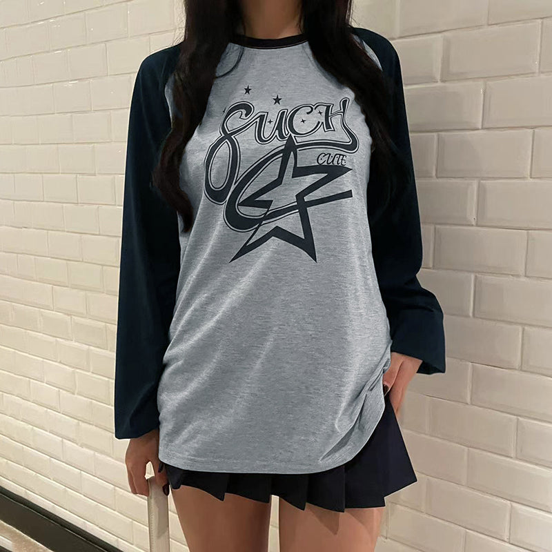 women's star print raglan t-shirt gray, view 9 - MRSLM