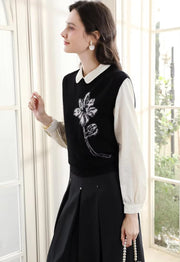 Women's black sweater vest, view 8 - MRSLM