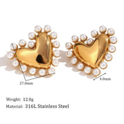 18K gold plated pearl heart hoop earrings, view 3 - MRSLM