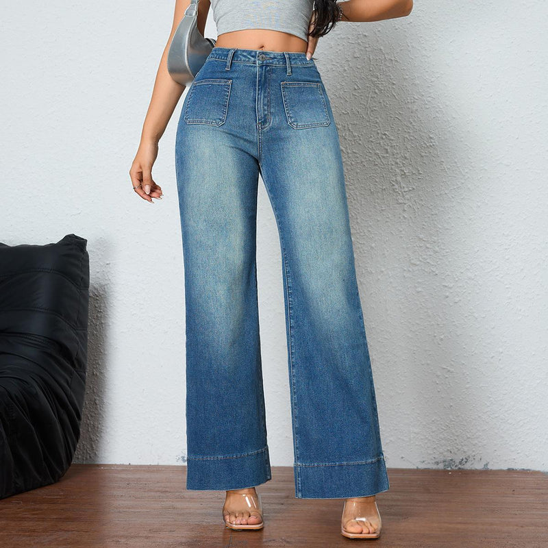 wide-leg cropped gray jeans for women - MRSLM