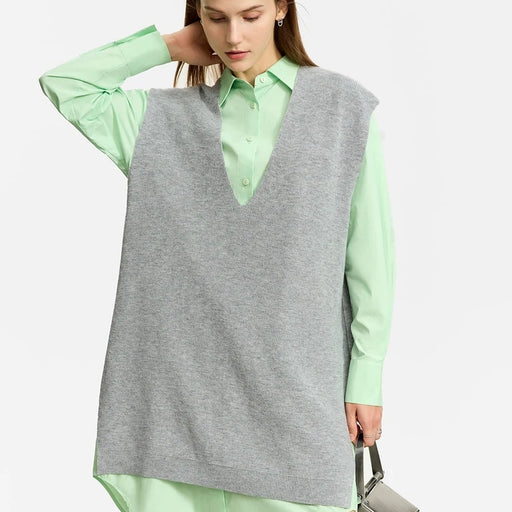 long loose v-neck sweater vest - MRSLM