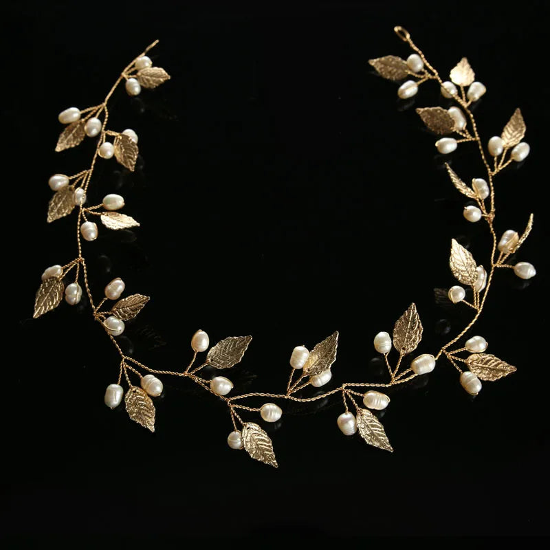 pearl flower leaf headband crown, view 11 - MRSLM