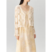 v-neck lace patchwork cardigan, view 4 - MRSLM