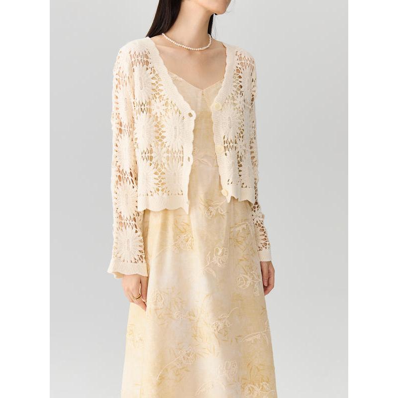 v-neck lace patchwork cardigan, view 4 - MRSLM
