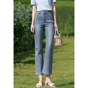 light blue embroidered high-waisted jeans, view 2 - MRSLM