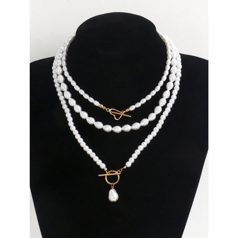 imitation pearl heart pendant necklace, view 6 - MRSLM