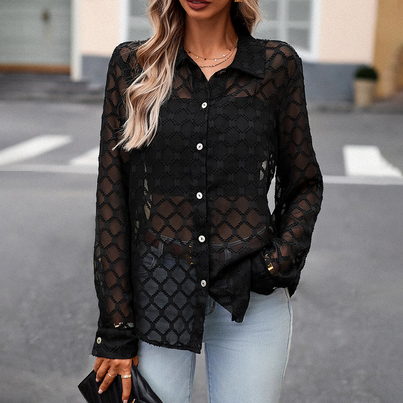 sheer black jacquard shirt, view 4 - MRSLM