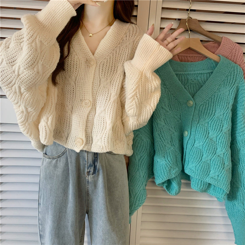 women's loose short cotton knit cardigan - MRSLM