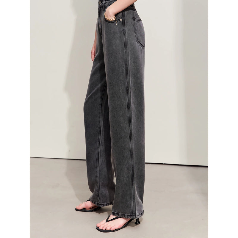 Minimalist High Waist Women's Baggy Jeans – Vintage Lyocell Straight Pants