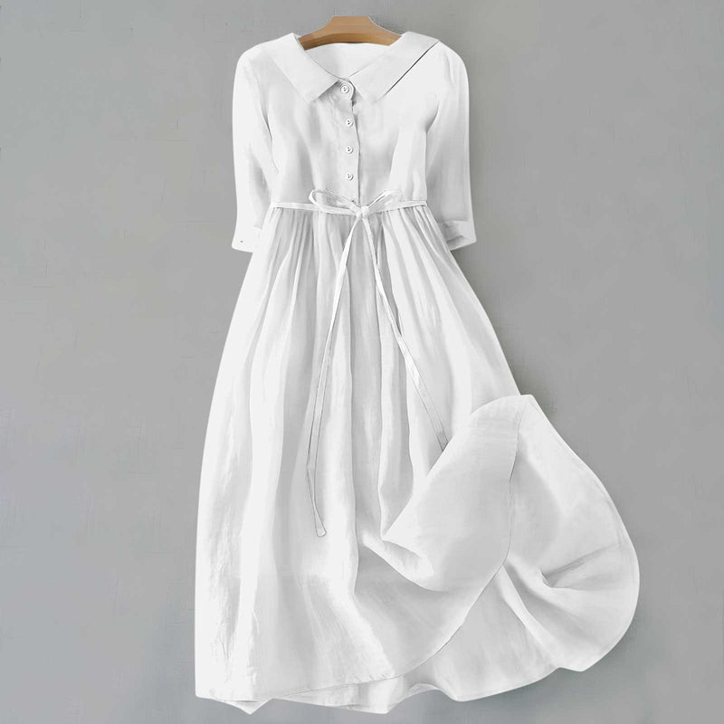 Pleated lace-up cotton long dress, view 2 - MRSLM