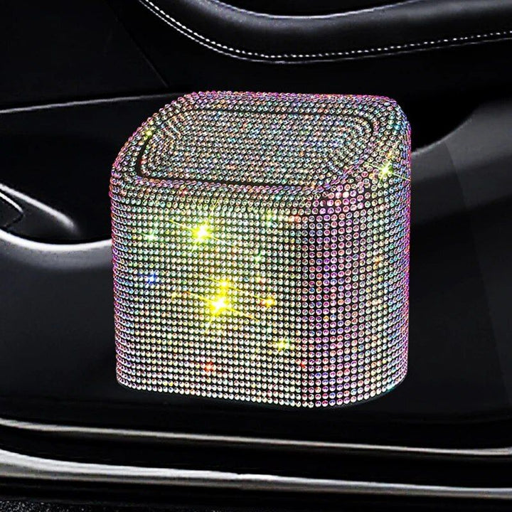 Luxurious Rhinestone Car Trash Bin - Pressing Type Square Storage Bucket