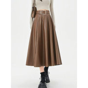 High-waist faux leather skirt with belt, view 5 - MRSLM