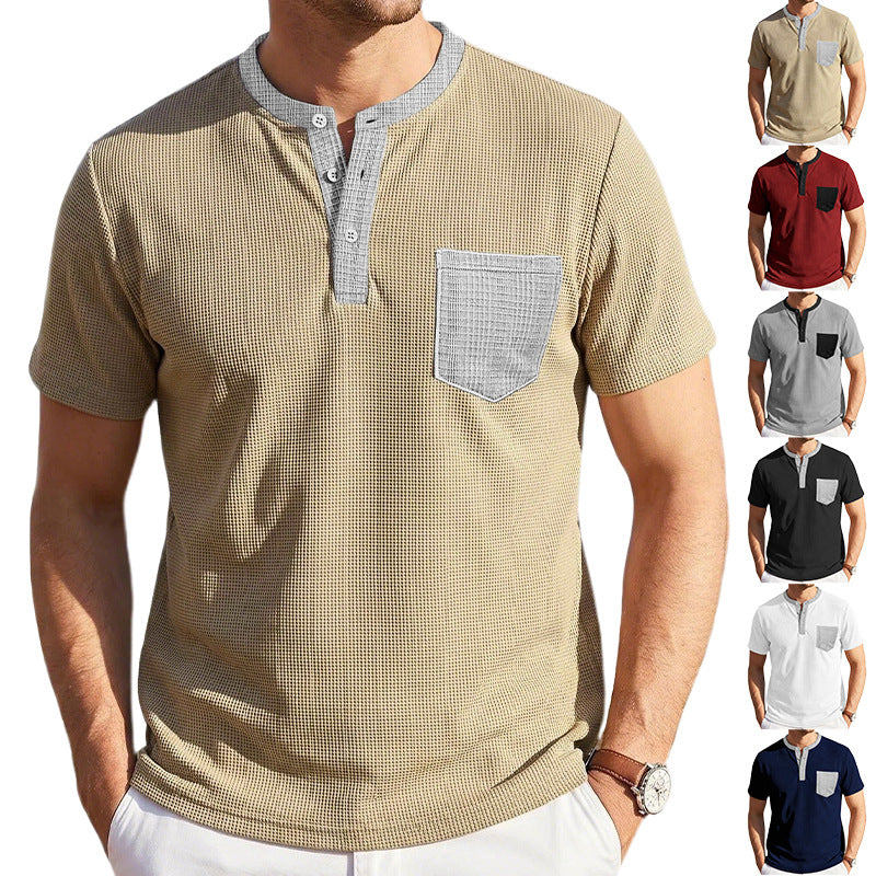 Men's Color-Block Waffle-Knit Henley Tee