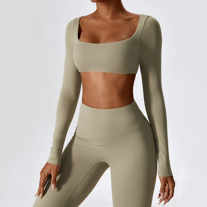 long sleeve crop top yoga shirt, view 28 - MRSLM