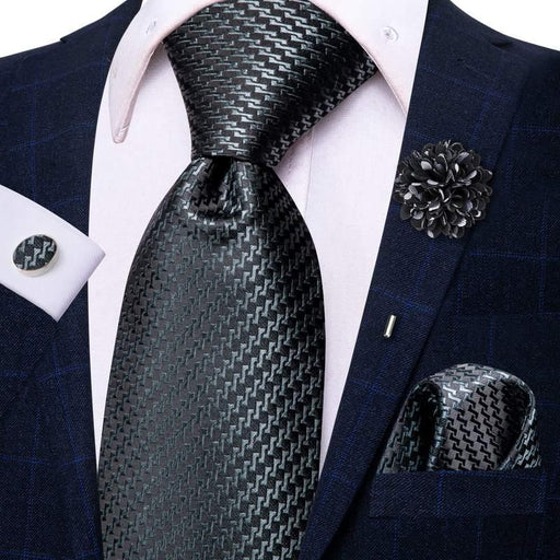 smoke grey striped silk necktie set - MRSLM