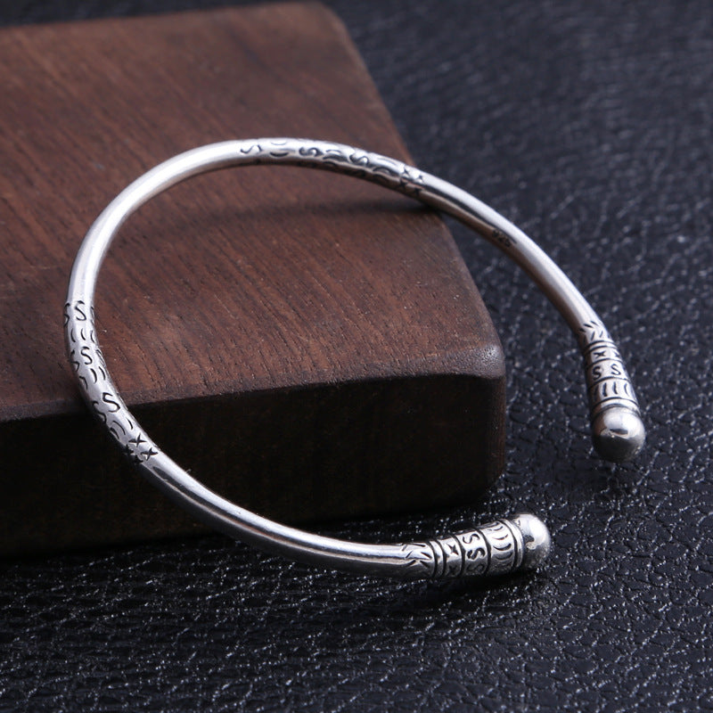 silver hoop stick bangle, view 4 - MRSLM