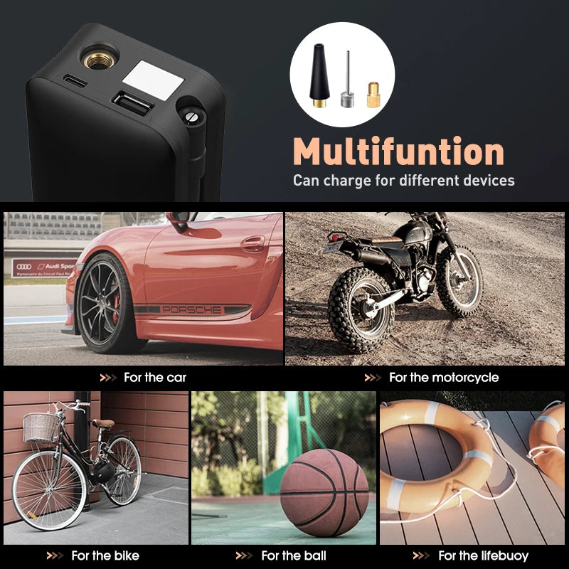 portable rechargeable air pump tire inflator, view 5 - MRSLM