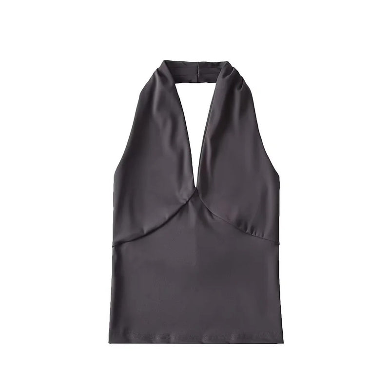 women's deep v-neck halter top, view 3 - MRSLM