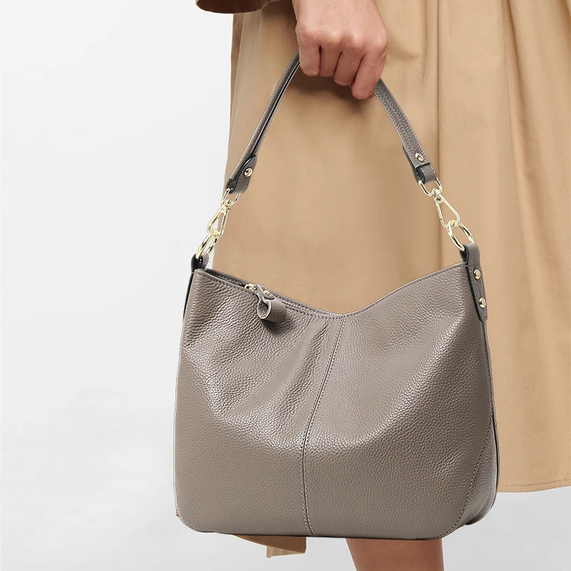 large capacity cowhide leather tote bag, view 5 - MRSLM