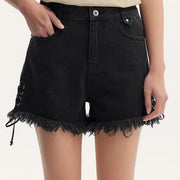 women's black rolled edge cotton shorts - MRSLM
