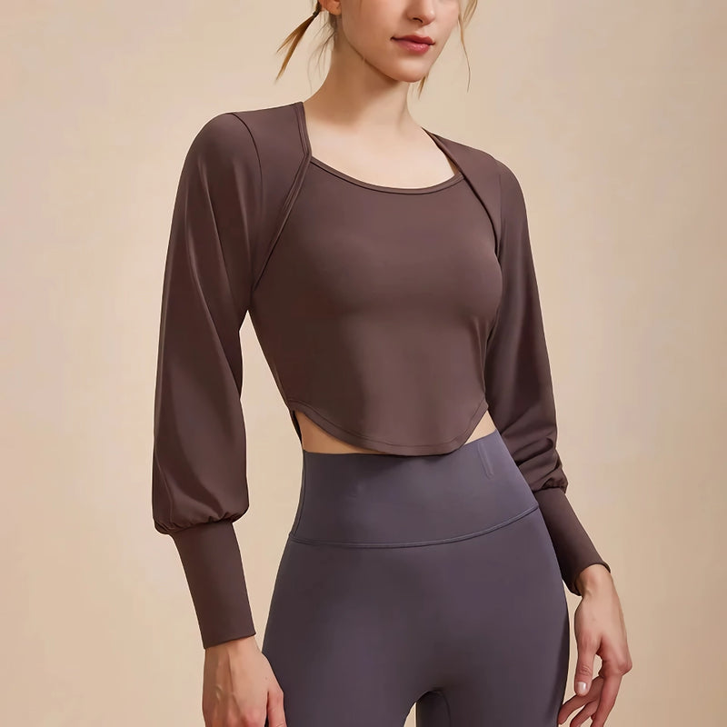 women's retro long sleeve yoga shirt, view 2 - MRSLM