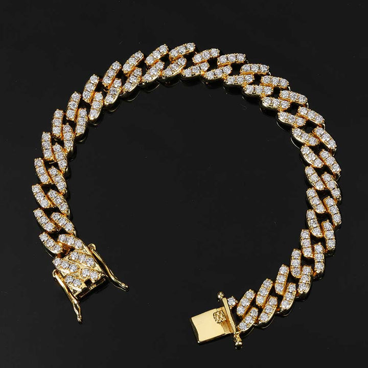 Hip Hop 9mm Single Row Zircon Cuban Bracelet Real Gold Plating