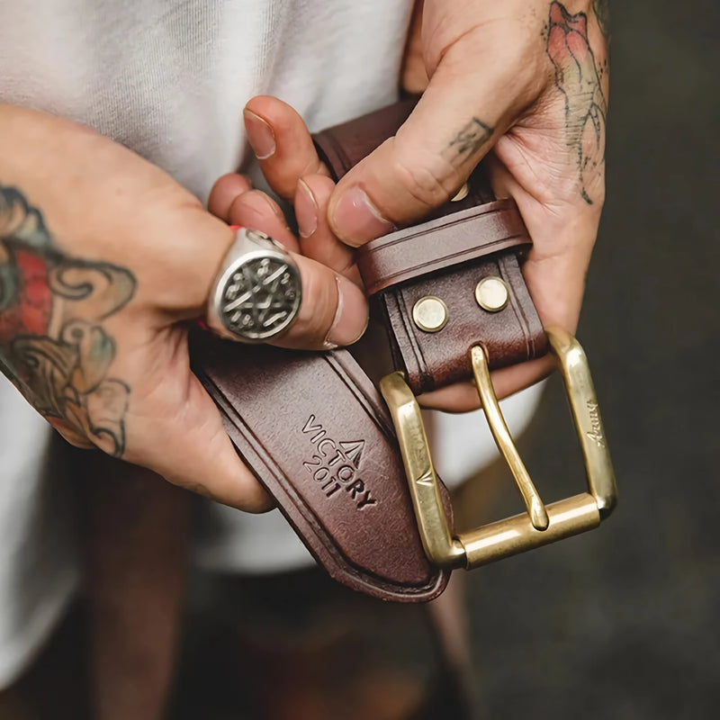 genuine leather pin buckle belt for men, view 4 - MRSLM