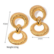 18k gold plated double loop textured earrings, view 2 - MRSLM