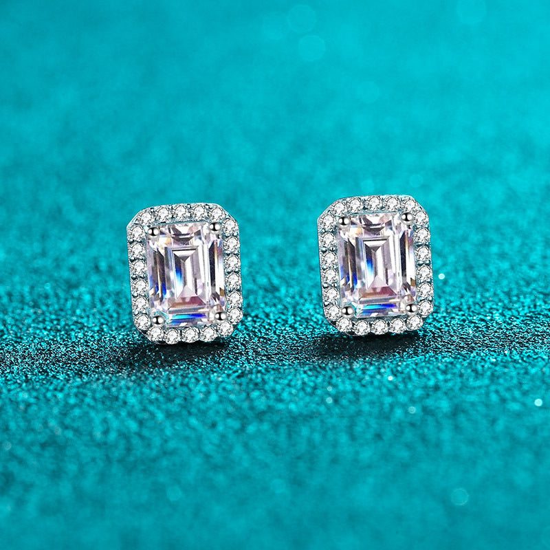 rectangular moissanite silver stud earrings, view 2 - MRSLM